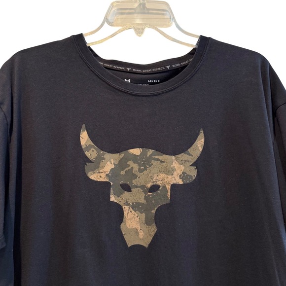 Under Armour Project Rock Bull‎ Camo Graphic T-Shirt Black Mens Large - Picture 2 of 5